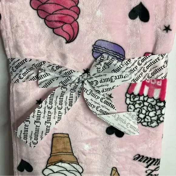 Juicy Couture Blanket Pink Sweets Ice Cream Plush Throw 50” x 70” NWT Soft